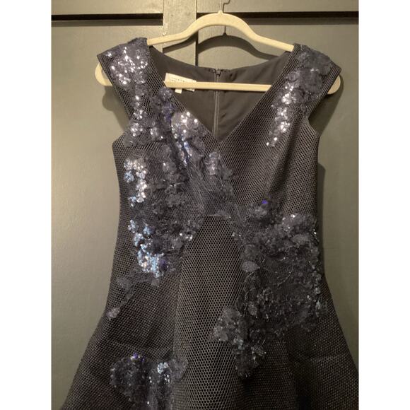 rickie freeman teri jon a line navy sleeveless floral sequin applique dress 2 - Picture 4 of 13